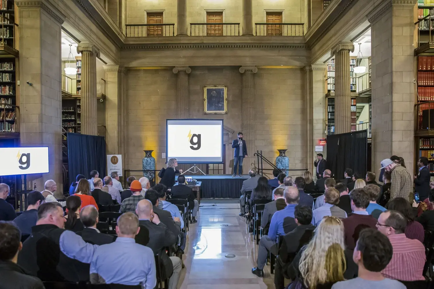 gener8tor accelerator showcase event with the gener8tor logo displayed on screen