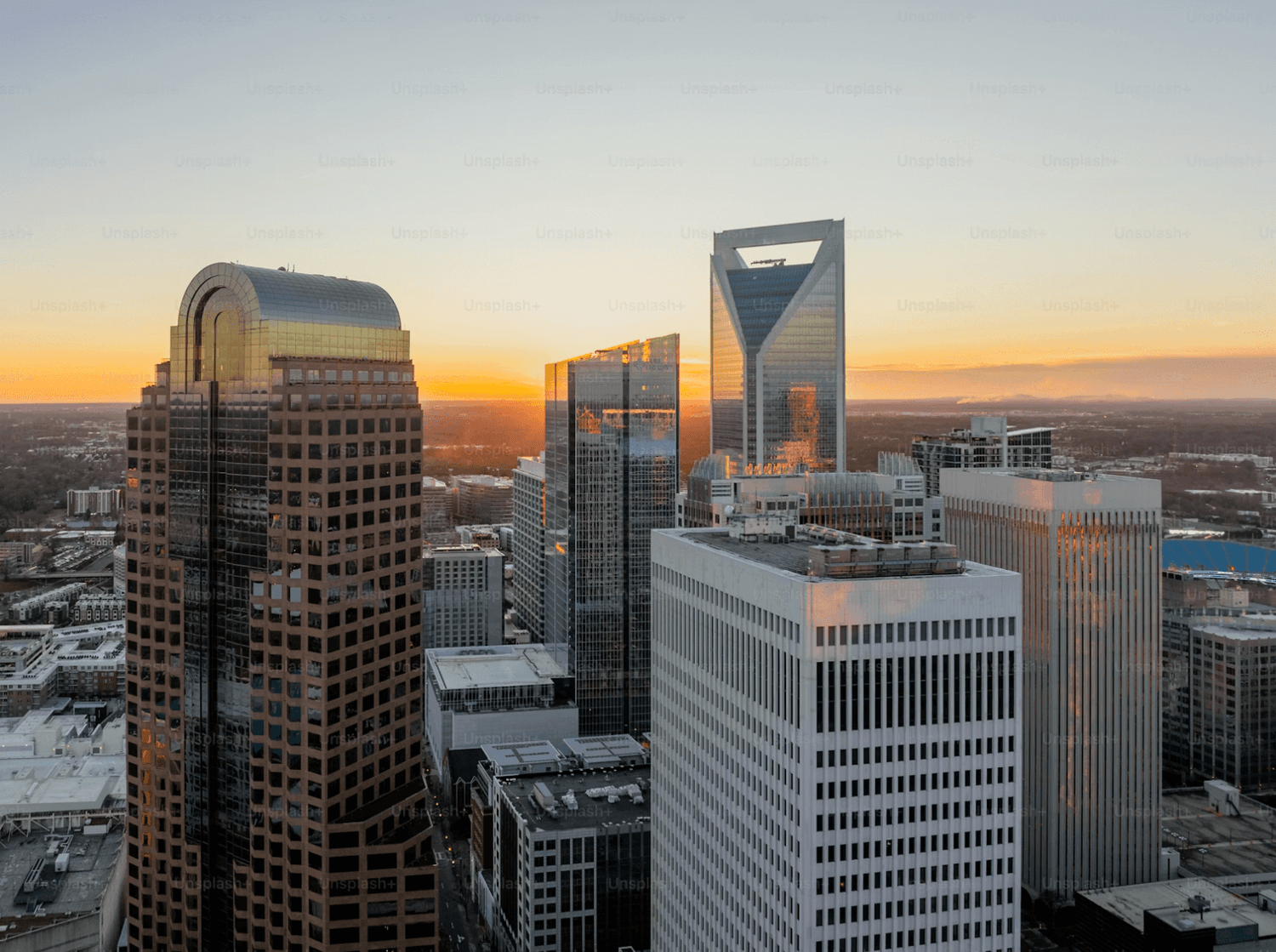 Charlotte, North Carolina skyline at sunset