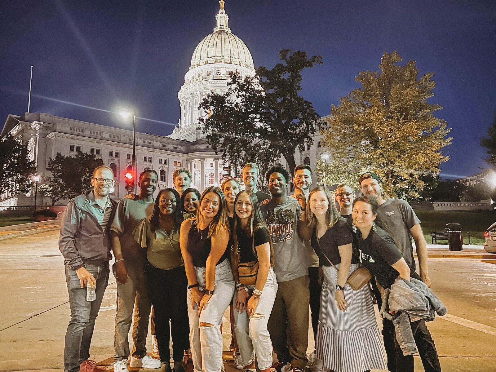 gener8tor startup accelerator team posing in front of the Wisconsin State Capitol in Madison