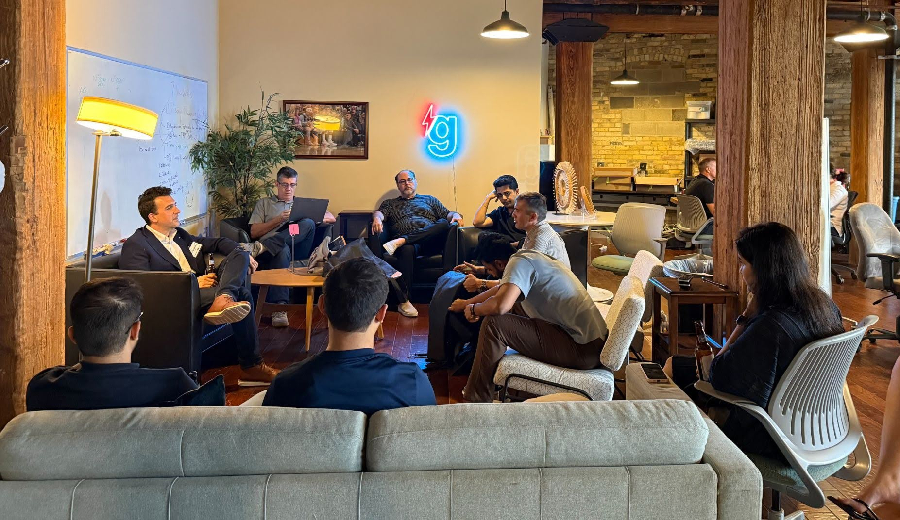 Founders and mentors in conversation at a gener8tor Wisconsin office