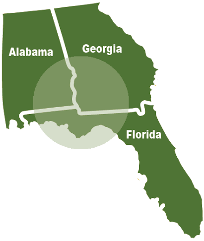 Map of the Wiregrass Region across southeastern Alabama, southern Georgia, and the Florida Panhandle